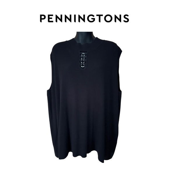 SZ 5X SLEEVELESS BLACK KNIT TOP WITH SILVER ACCENTS AND RUFFLED COLLAR - Picture 1 of 8